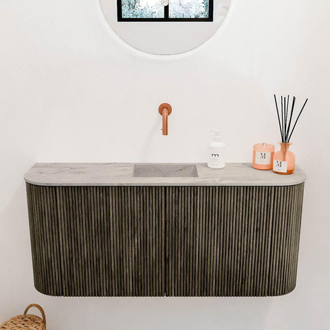 Mondiaz JOYA-DLUX 93.2cm toiletmeubel - ronding links en rechts kleur Shadow - Wastafel FAYE positie Midden Zonder kraangat kleur Glace. SW1422817