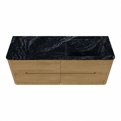 Mondiaz CIRO-DLUX Meuble de salle de bains - 130x45x50cm - Lavabo en solid surface Lava - 1 vasque à droite - sans trous de robinet - 4 tiroirs - Chêne SW1531088