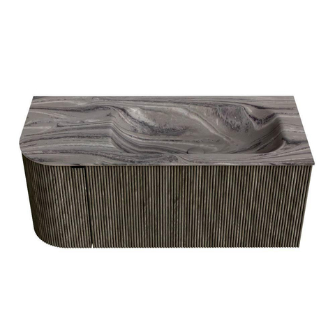 MONDIAZ KURVE-DLUX 105cm badmeubel ronding Links kleur Shadow met 1 lade en 1 deur. Wastafel BIG SMALL Rechts zonder kraangat Sombra. SW1433749