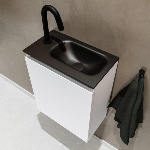 MONDIAZ TURE Fonteinset - 40x23x50cm - 1 kraangat - 1 deur - talc mat - Wasbak rechts - Solid Surface Zwart SW475210