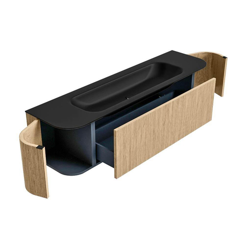 MONDIAZ KURVE meuble de salle de bains 170 cm avec module 25 Len R couleur Oak avec 1 tiroir et 2 portes. Lavabo BIG LARGE central 1 trou de robinet Urban. SW1138473