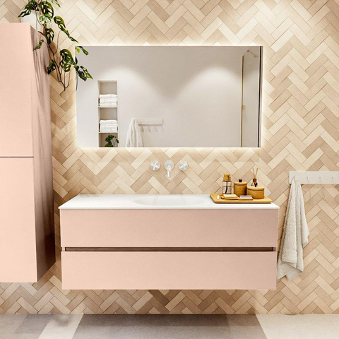 MONDIAZ VICA Ensemble meuble de salle de bains - 130cm - meuble bas rosee - 2 tiroirs - vasque moon au milieu - sans trous de robinet - version haute 60cm - talc SW1080359