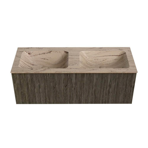 MONDIAZ KURVE-DLUX 120cm badmeubel kleur Shadow met 1 lade en 0 deuren. Wastafel LEAF Dubbel zonder kraangat Arena. SW1431472
