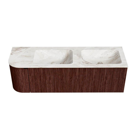 Mondiaz KURVE-DLUX Badkamermeubelset - 145x46x40cm - 1 lade - 1 deur - wastafel solid surface - dubbel / rechts - 2 kraangaten - Ruby SW1415677
