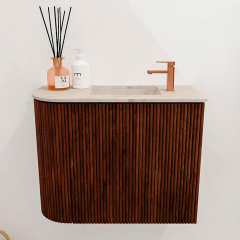 Mondiaz JOYA-DLUX 51.6cm toiletmeubel - ronding links kleur Ruby - Wastafel FAYE positie Rechts 1 kraangat kleur Frappe. SW1423481
