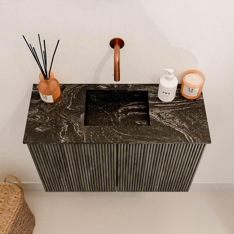 Mondiaz JOYA-DLUX 60cm meuble de toilette - couleur Shadow - Vasque FAYE position Milieu Sans trou de robinet couleur Lava SW1422832
