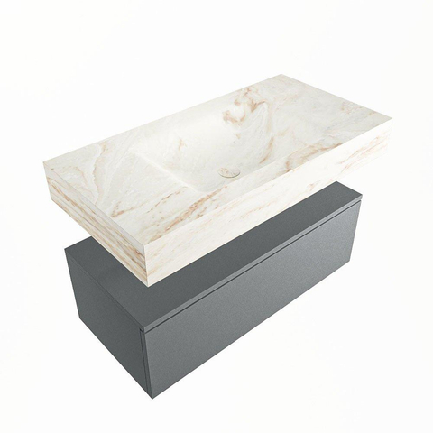 Mondiaz ALAN-DLUX Ensemble de meuble - 90cm - meuble Plata mat - 1 tiroir - Lavabo Cloud Frappe suspendu - vasque Centre - 0 trous de robinet SW805446