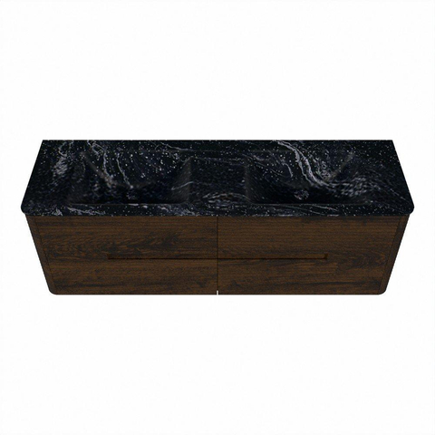Mondiaz CIRO-DLUX Ensemble de meubles de salle de bains - 150x45x50cm - Lavabo solid surface Lava - 2 vasques double - 2 trous de robinet - 4 tiroirs - Noyer SW1530184