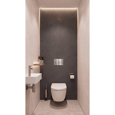 QeramiQ Dely Toiletset - 36.3x51.7cm - diepspoel - rimless - Geberit UP720 inbouwreservoir - softclose toilet zitting 35 mm - steel bedieningsplaat - ronde knoppen - wit glans SW1428171