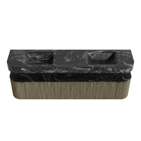 MONDIAZ THOR-DLUX 200cm meuble de salle de bains arrondi gauche + droite couleur Shadow avec 2 tiroirs et 2 portes. Vasque suspendue CLOUD Double 2 trous de robinet couleur Lava. SW1467033