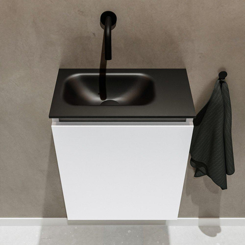 MONDIAZ TURE Toiletmeubel 40x23x50cm met 0 kraangaten 1 deuren talc mat Wastafel Eden links Solid Surface Zwart SW475208