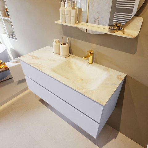 MONDIAZ VICA-DLUX Ensemble meuble de salle de bains - 110cm - meuble bas cale- 2 tiroirs - lavabo encastré cloud à droite - 1 trou de robinet - version haute 60cm - frape SW1089030