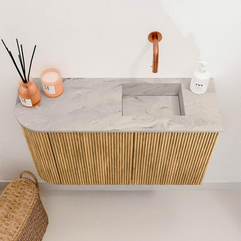 Mondiaz JOYA-DLUX Meuble de salle de bains - 71,6cm - arrondi gauche couleur Chêne - Vasque FAYE position Droite Sans trou de robinet couleur Glace SW1422022