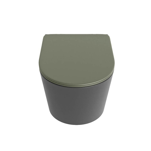Mondiaz LAVIE hangtoilet – spoelrandloos – 36 x 53 cm – met softclose zitting – Dark grey (grijs), zitting Army (groen) SW1208570