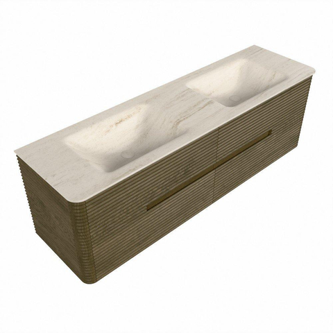 Mondiaz CIRO-DLUX Ensemble de meuble de salle de bains - 160x45x50cm - Plan vasque solid surface Meli - 2 vasques double - sans trous de robinetterie - 4 tiroirs - Dusk SW1533181