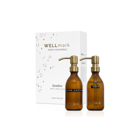 Wellmark Handverzorgingsset giftset - handcreme 250ml - handlotion 250ml - bamboo - amber - tekst: soap SHOWROOMMODEL SHOW26760