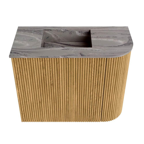 Mondiaz JOYA-DLUX 51.6cm toiletmeubel - ronding rechts kleur Oak - Wastafel FAYE positie Links 1 kraangat kleur Sombra. SW1424270