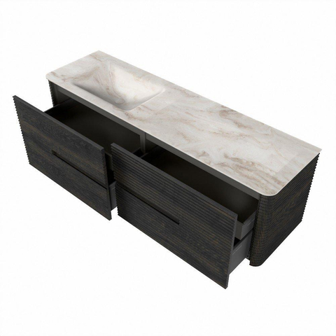 Mondiaz CIRO-DLUX Badkamermeubelset - 160x45x50cm - Solid surface wastafel Frappe - 1 wasbak Links - zonder kraangaten - 4 lades - Shadow SW1532181