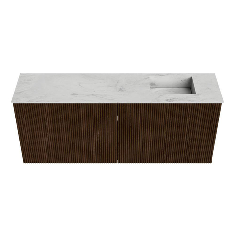 Mondiaz JOYA-DLUX 100cm meuble de salle de bains - couleur Walnut - Vasque FAYE position Droite 1 trou de robinet couleur Opalo. SW1422528