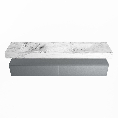 Mondiaz ALAN-DLUX Ensemble de meuble - 200cm - meuble Plata mat - 2 tiroirs - Lavabo Cloud Glace suspendu - vasque Gauche et droite - 2 trous de robinet SW806285
