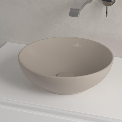Villeroy & Boch Loop & Friends opzetwastafel - 38x38cm - zonder kraangat - met overloop CeramicPlus - mat almond (beige) SW644076