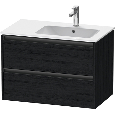 Duravit Ketho.2 Wastafelonderbouwkast - met 2 laden - voor waskom rechts - 81x48x54.9cm - met grepen antraciet - eiken zwart mat SW772332