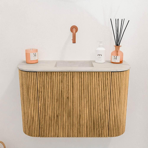Mondiaz JOYA-DLUX 63.2cm toiletmeubel - ronding links en rechts kleur Oak - Wastafel FAYE positie Midden Zonder kraangat kleur Ostra. SW1422239
