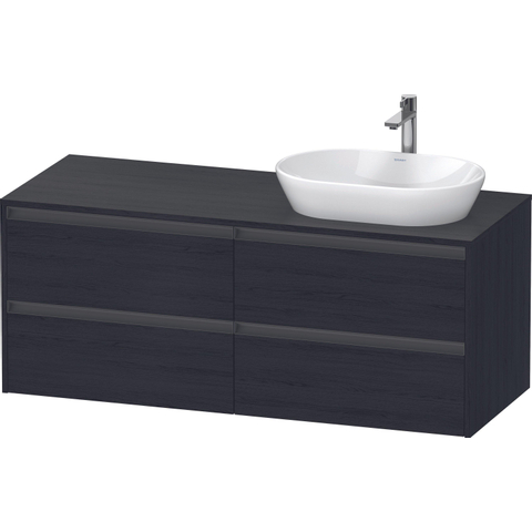 Duravit Ketho.2 Wastafelonderbouwkast - inclusief consoleplaat - met 4 laden - voor waskom rechts - 140x55x56.8cm - met handgrepen antraciet - eiken zwart mat SW772850