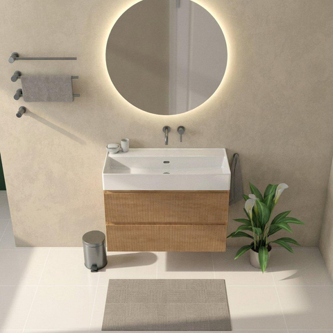 Saniclass Holz Atelier Ensemble meuble de salle de bains - 100x45x72cm - Legend lavabo en céramique blanc - 1 vasque - sans trou de robinet - 2 tiroirs - chêne natural mat (bois) SW1478479