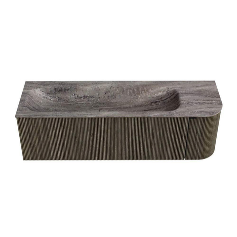 MONDIAZ KURVE-DLUX Meuble de salle de bains 145cm arrondi à droite couleur Shadow avec 1 tiroir et 1 porte. Lavabo BIG LARGE à gauche 2 trous de robinet Oza. SW1432911