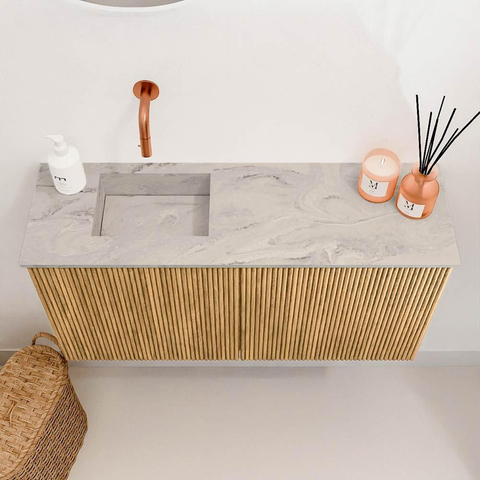 Mondiaz JOYA-DLUX 80cm meuble de salle de bains - couleur Chêne - Vasque FAYE position Gauche Sans trou de robinet couleur Glace. SW1421990