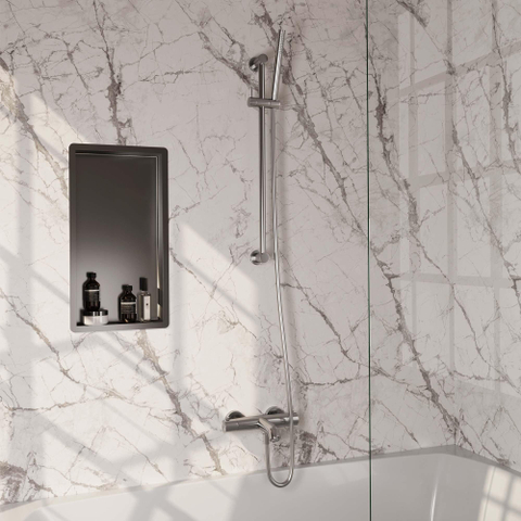 Robinet de baignoire Brauer Brushed Edition - barre de douche - 2 fonctions - 2 boutons lisses - douchette à main 1 fonction - PVD - inox brossé SW1164637