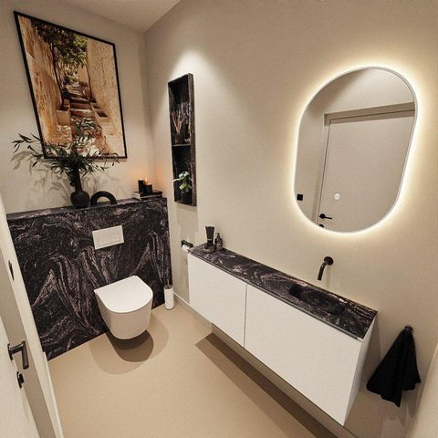 MONDIAZ TURE-DLUX meuble WC 120 cm Talc. EDEN lavabo Lava position à droite. Sans trou de robinet. SW1103614