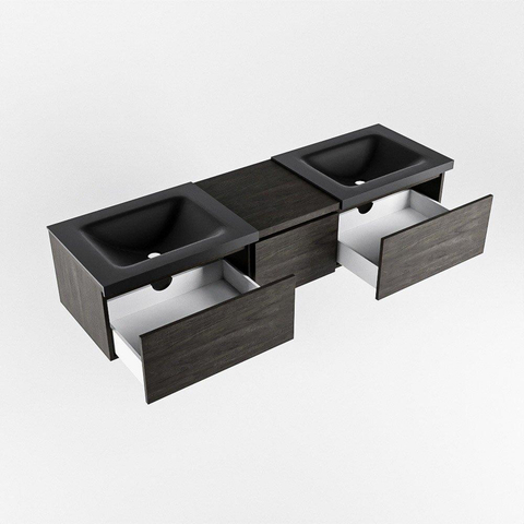MONDIAZ BUKLA meuble de salle de bain 160 cm avec module 40 couleur Marron Foncé avec 3 tiroirs. Lavabo CLOUD double 2 trous de robinet couleur Urban. SW1382165