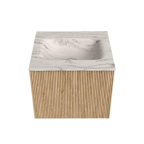 MONDIAZ KURVE-DLUX Meuble de salle de bains 50cm couleur Oak avec 1 tiroir et 0 portes. Lavabo GRUNNE Central sans trou de robinet Nata. SW1432053