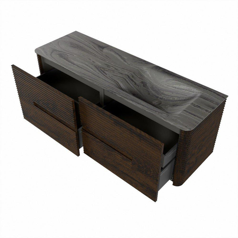 Mondiaz CIRO-DLUX Meuble de salle de bains - 140x45x50cm - Plan-vasque solid surface Sombra - 1 vasque à droite - 1 trou de robinetterie - 4 tiroirs - Noyer SW1530756