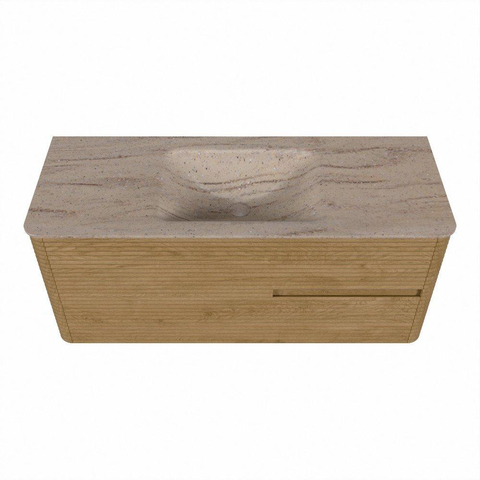 Mondiaz CIRO-DLUX Ensemble de meubles de salle de bains - 120x45x50cm - lavabo en solid surface Saba - 1 vasque au milieu - 1 trou de robinet - 2 tiroirs - Chêne SW1531224
