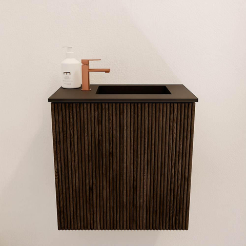 Mondiaz JOYA 40cm meuble de toilette - couleur Walnut - Vasque FAYE position Droite 1 trou de robinet couleur Urban. SW1421303
