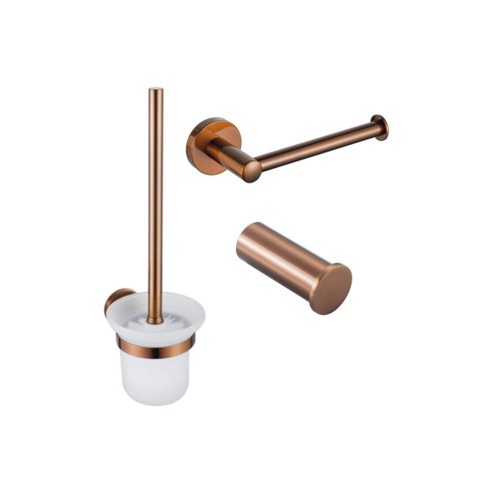Fortifura Calvi Toiletset 3-delig - toiletrolhouder - zonder klep - toiletborstel - handdoekhaak enkel rond - PVD - geborsteld koper SW1248377