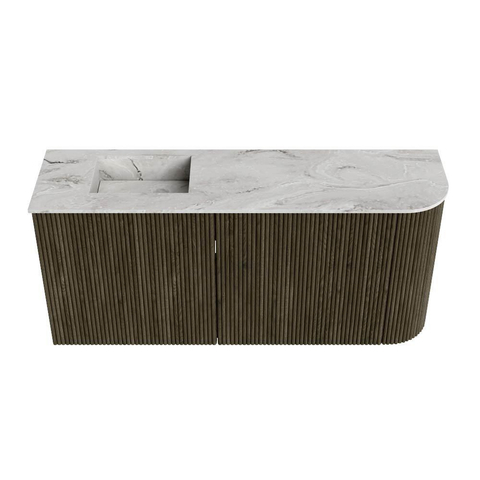 Mondiaz JOYA-DLUX 91.6cm toiletmeubel - ronding rechts kleur Shadow - Wastafel FAYE positie Links Zonder kraangat kleur Glace. SW1422781