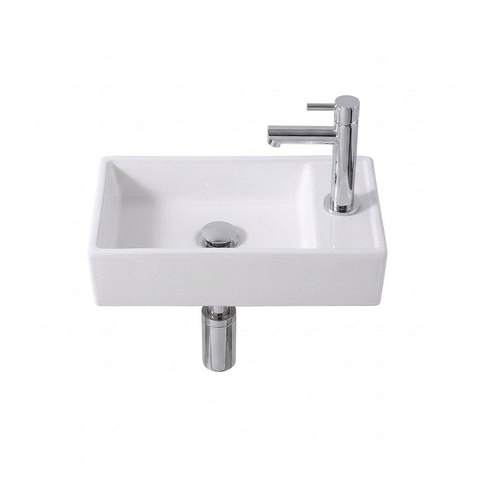 FugaFlow Efficiente Pietra Ensemble lave-mains - 40x22x10cm - céramique - trou de robinet à droite - robinet de lave-mains chromé - bonde - siphon bas - blanc brillant SW1483426