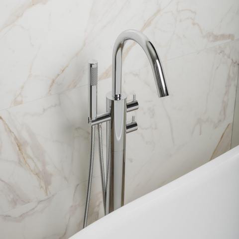 Crosswater Kai Lever staande badkraan - thermostatisch - 97.7cm - met handdouche - hoogglans chroom SW30920
