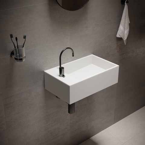Ideavit Solidcube fontein - 50x30x15cm - rechthoek - kraangat rechts - zonder waste - mat wit SW85924
