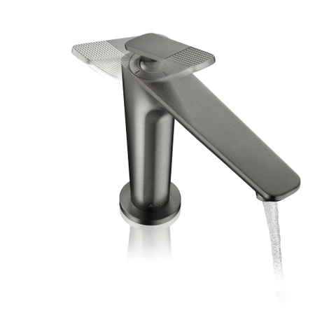 Hansgrohe Axor Citterio C 1-gats wastafelkraan 125 coolstart m. afvoerplug m. cubic cutvoorsprong 13.5cm - brushed black chrome SW1152127