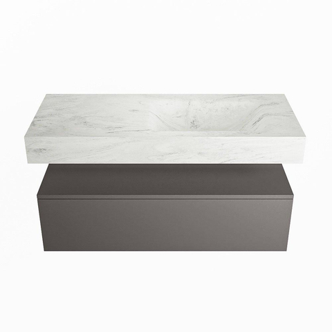 Mondiaz ALAN-DLUX Ensemble de meuble - 110cm - meuble Dark grey mat - 1 tiroir - Lavabo Cloud Opalo suspendu - vasque Droite - 0 trous de robinet SW806418