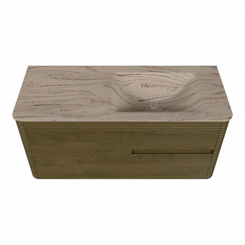 Mondiaz CIRO-DLUX Badkamermeubelset - 110x45x50cm - Solid surface wastafel Arena - 1 wasbak Rechts - 1 kraangat - 2 lades - Dusk SW1533815