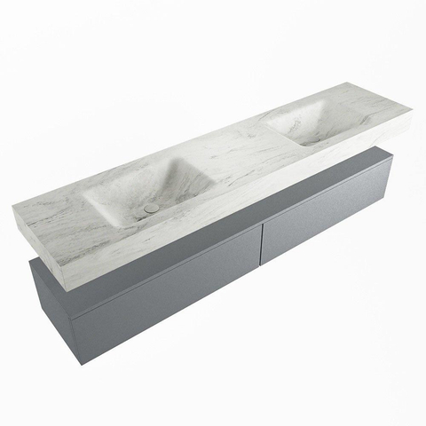 Mondiaz ALAN-DLUX Ensemble de meuble - 200cm - meuble Plata mat - 2 tiroirs - Lavabo Cloud Opalo suspendu - vasque Gauche et droite - 2 trous de robinet SW806850