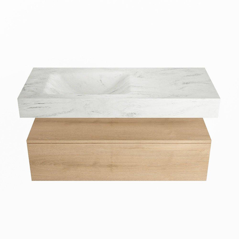 Mondiaz ALAN-DLUX Ensemble de meuble - 110cm - meuble Washed Oak mat - 1 tiroir - Lavabo Cloud Opalo suspendu - vasque Gauche - 1 trou de robinet SW808957