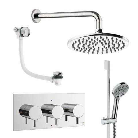 Crosswater MPRO ensemble de douche pluie encastré – douche de tête Ø 20 cm – douchette ronde – 3 leviers – vidage de baignoire – chrome SW1472666