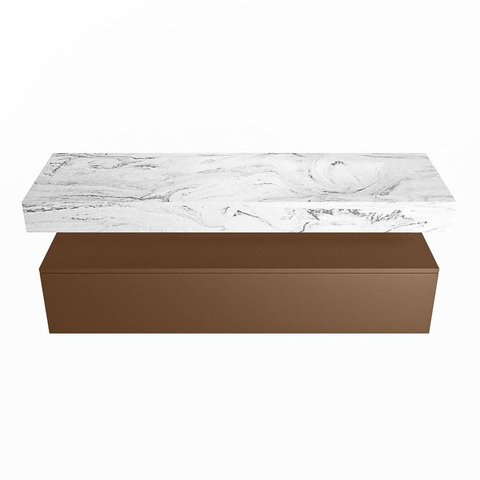 Mondiaz ALAN-DLUX Ensemble de meuble - 150cm - meuble Rust mat - 1 tiroir - Lavabo Cloud Glace suspendu - vasque Droite - 1 trou de robinet SW805880